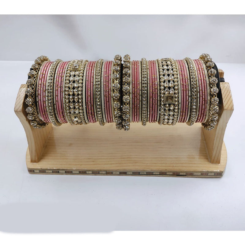 Akruti Collection Gold Plated Kundan Stone Bangles Set