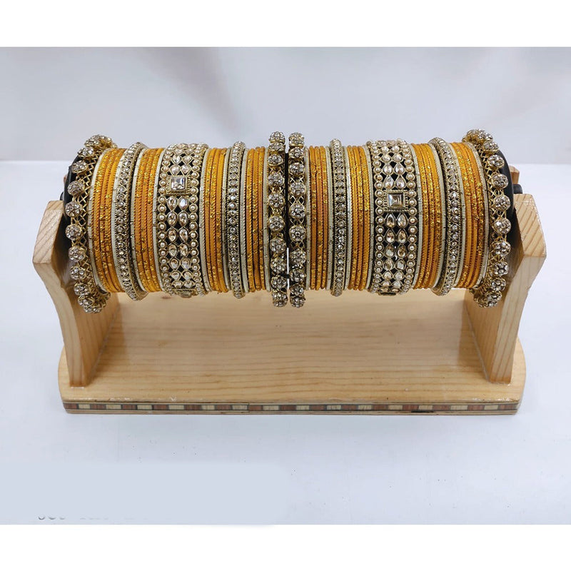 Akruti Collection Gold Plated Kundan Stone Bangles Set