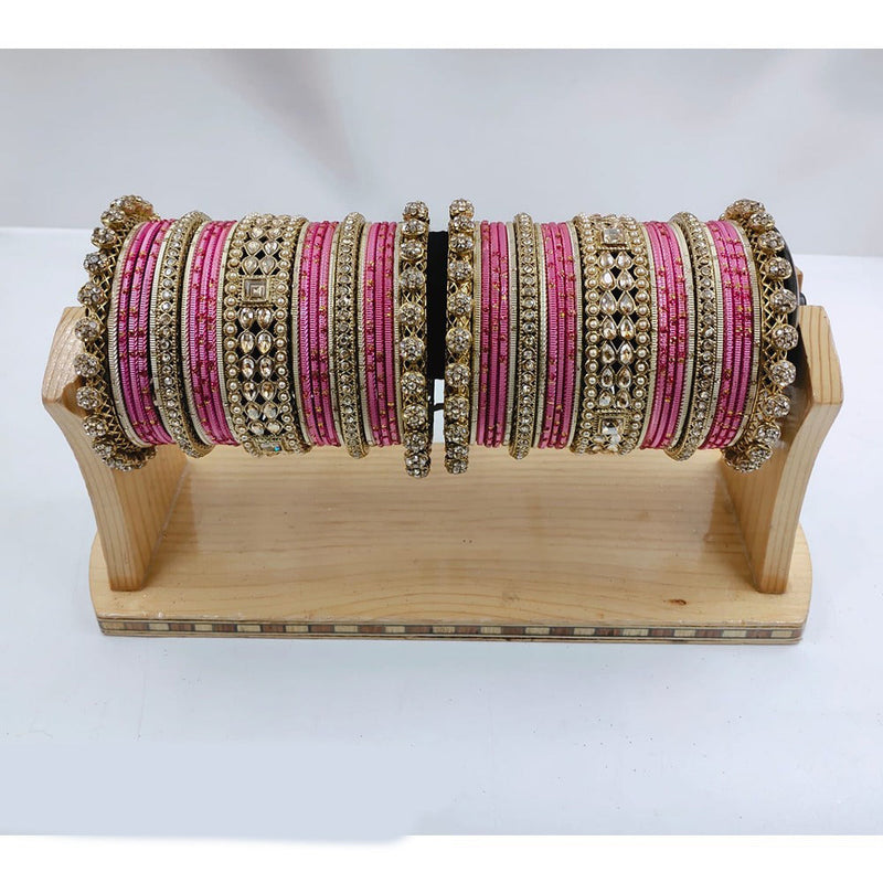 Akruti Collection Gold Plated Kundan Stone Bangles Set