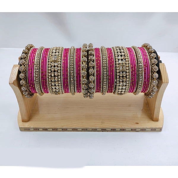 Akruti Collection Gold Plated Kundan Stone Bangles Set