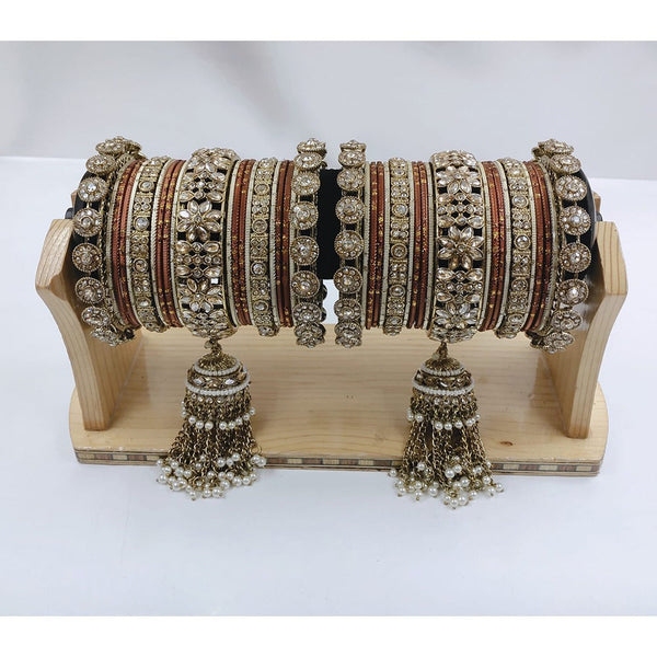 Akruti Collection Gold Plated Kundan Stone Bangles Set