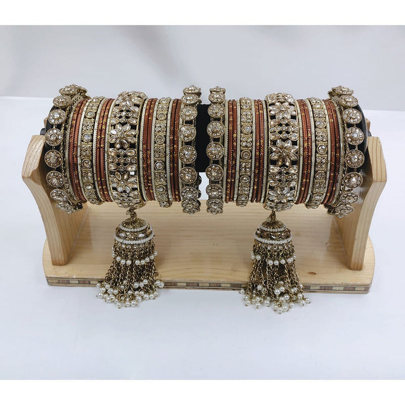 Akruti Collection Gold Plated Kundan Stone Bangles Set