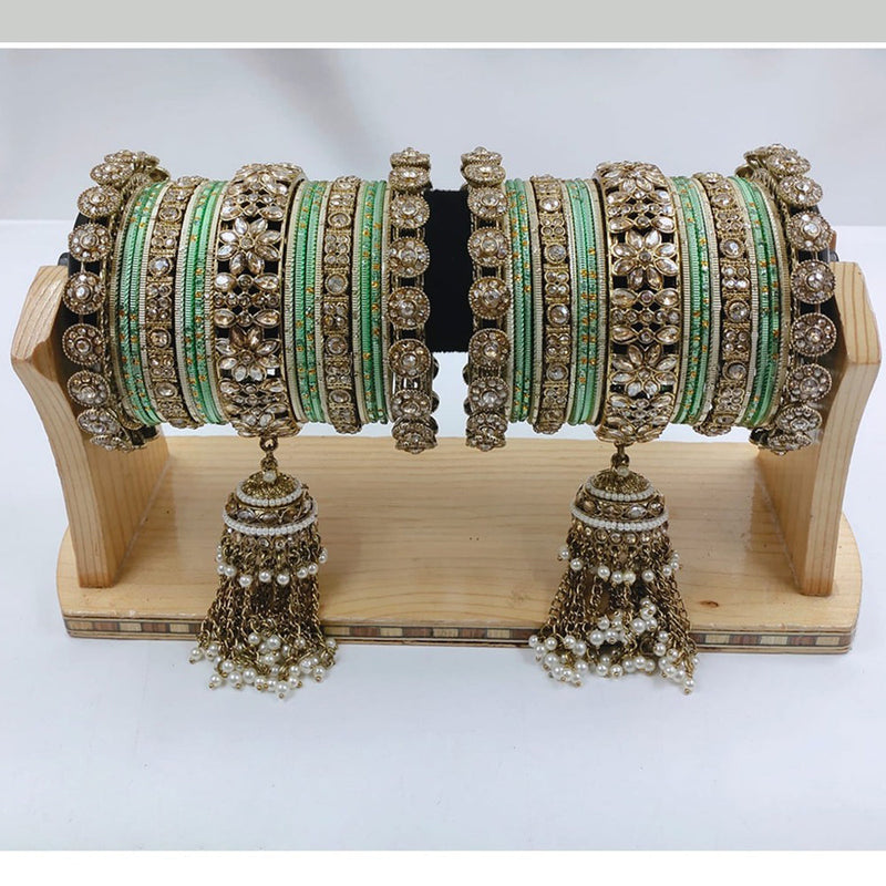 Akruti Collection Gold Plated Kundan Stone Bangles Set