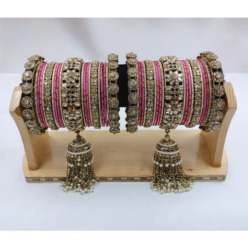 Akruti Collection Gold Plated Kundan Stone Bangles Set