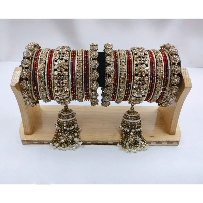 Akruti Collection Gold Plated Kundan Stone Bangles Set