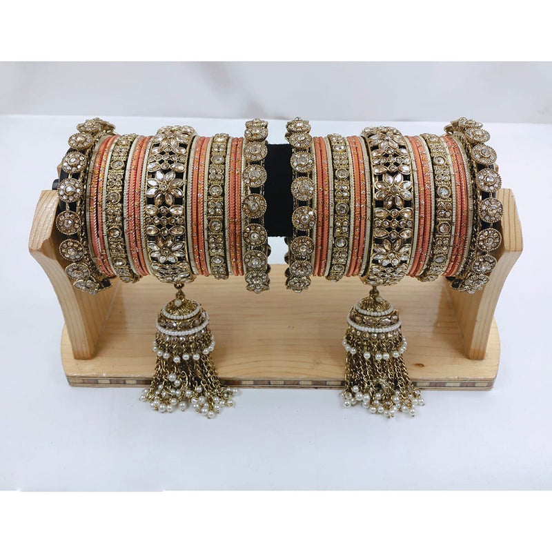 Akruti Collection Gold Plated Kundan Stone Bangles Set