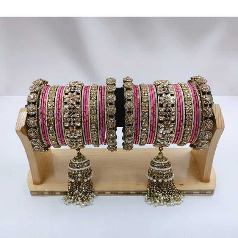 Akruti Collection Gold Plated Kundan Stone Bangles Set