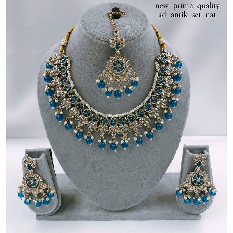 Akruti Collection Gold Plated Crystal Stone And Pearls Necklace Set