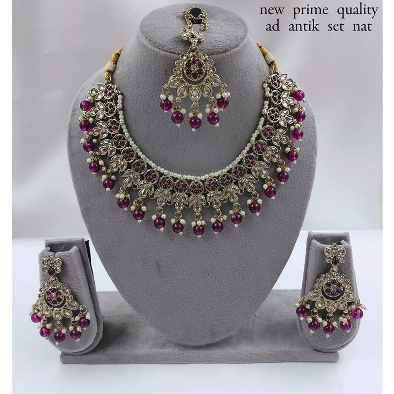 Akruti Collection Gold Plated Crystal Stone And Pearls Necklace Set