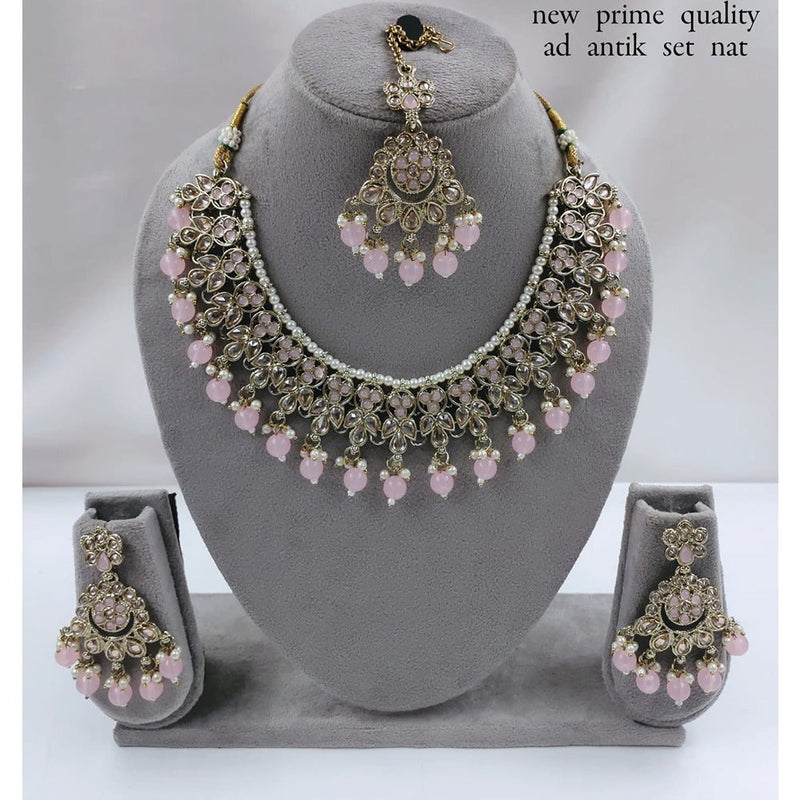 Akruti Collection Gold Plated Crystal Stone And Pearls Necklace Set