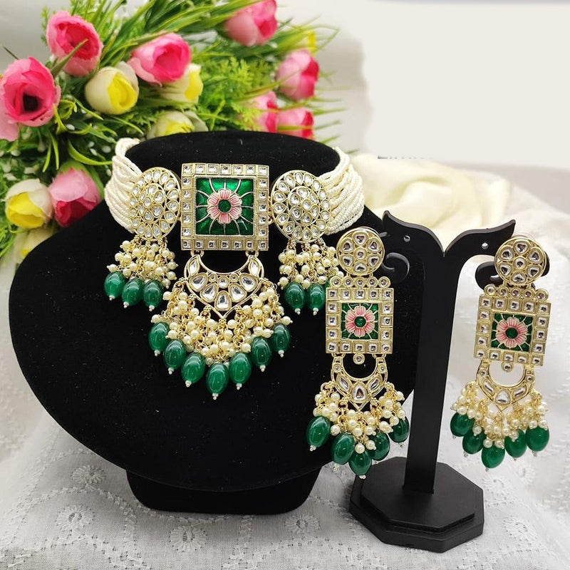 Akruti Collection Gold Plated  Kundan Stone And Beads Choker Necklace Set