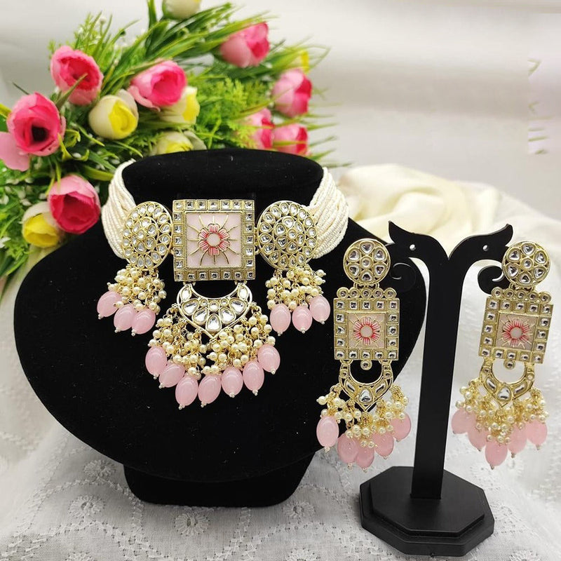 Akruti Collection Gold Plated  Kundan Stone And Beads Choker Necklace Set