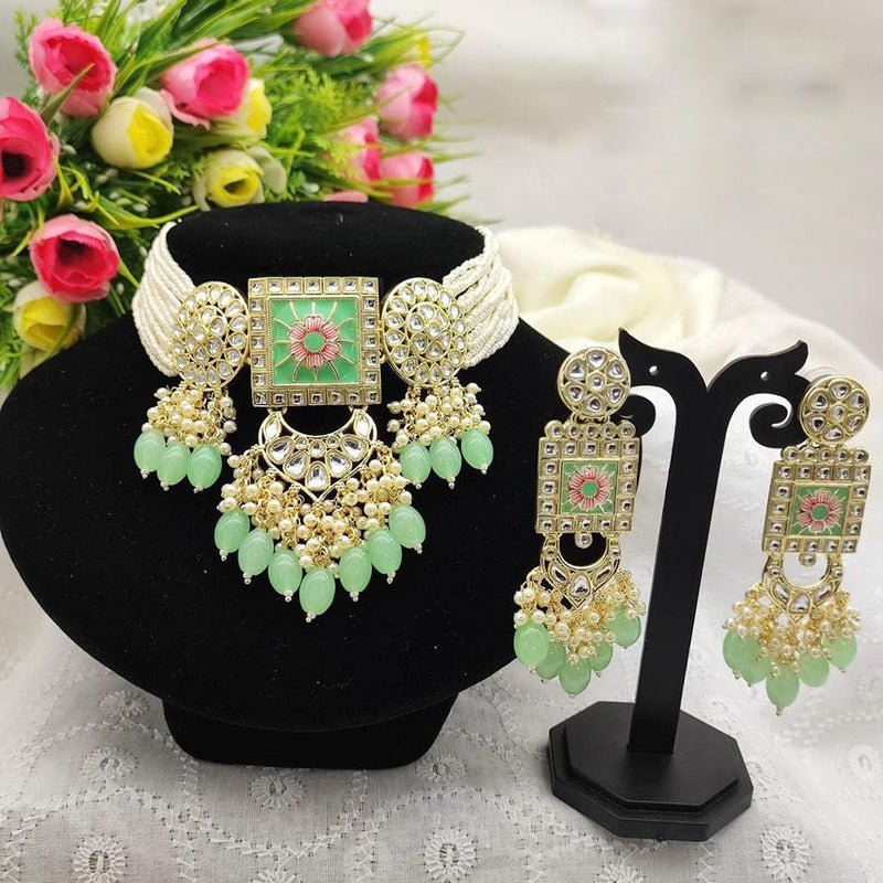 Akruti Collection Gold Plated  Kundan Stone And Beads Choker Necklace Set