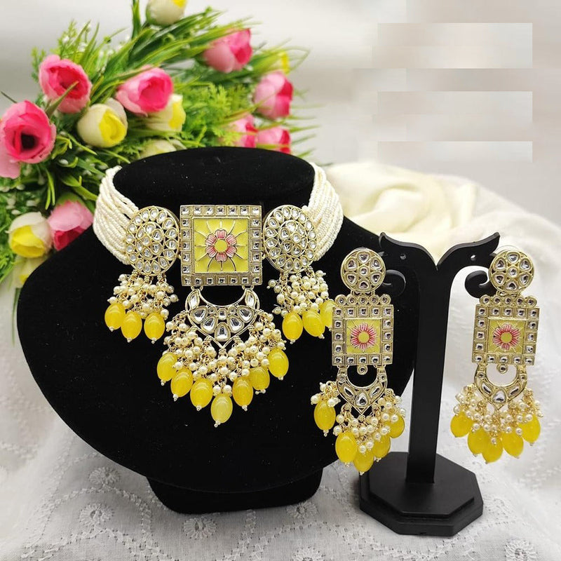 Akruti Collection Gold Plated  Kundan Stone And Beads Choker Necklace Set