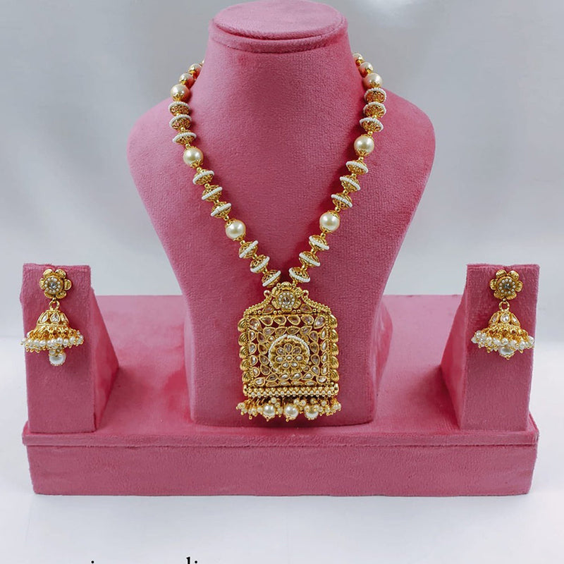 Akruti Collection Gold Plated Crystal Stone And Pearls Necklace Set