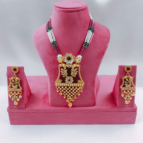 Akruti Collection Gold Plated Kundan Stone And Pearls Necklace Set