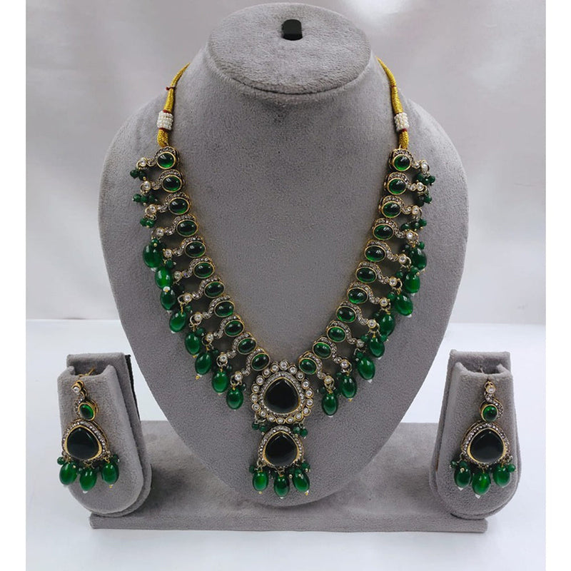 Akruti Collection Gold Plated Crystal Stone And Beads Necklace Set