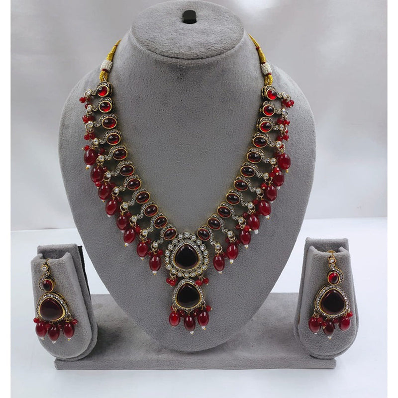 Akruti Collection Gold Plated Crystal Stone And Beads Necklace Set