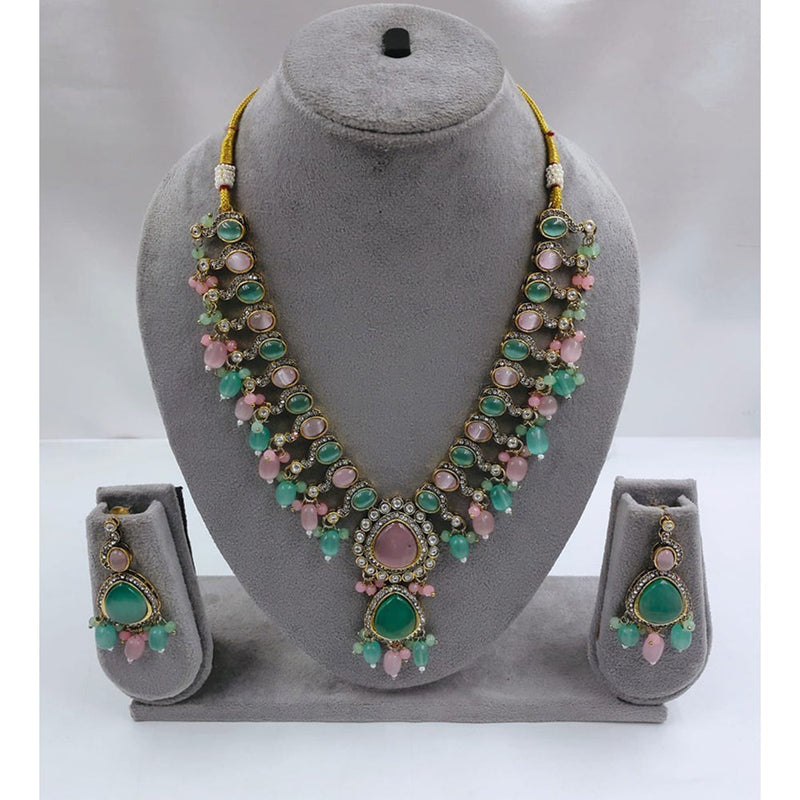 Akruti Collection Gold Plated Crystal Stone And Beads Necklace Set