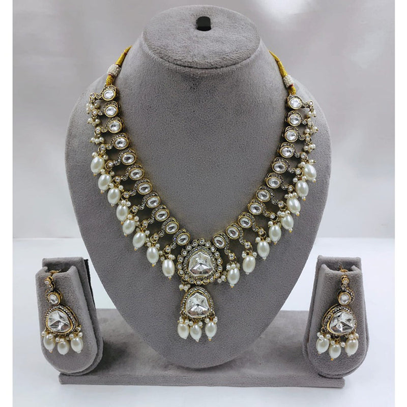 Akruti Collection Gold Plated Crystal Stone And Beads Necklace Set