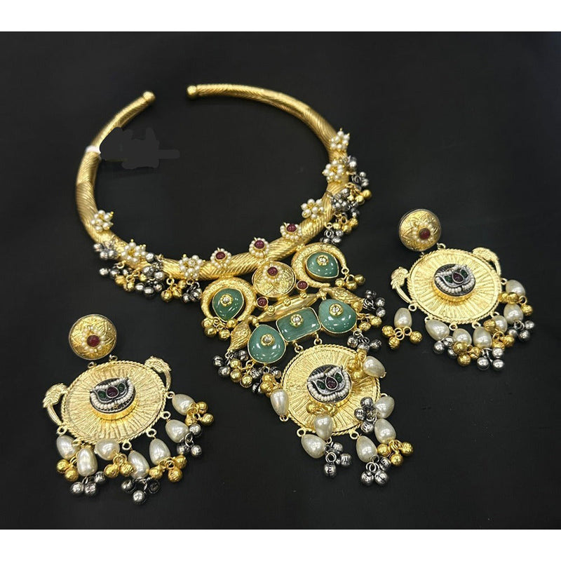 Akruti Collection Gold Plated Pota Stone And Pearls Necklace Set