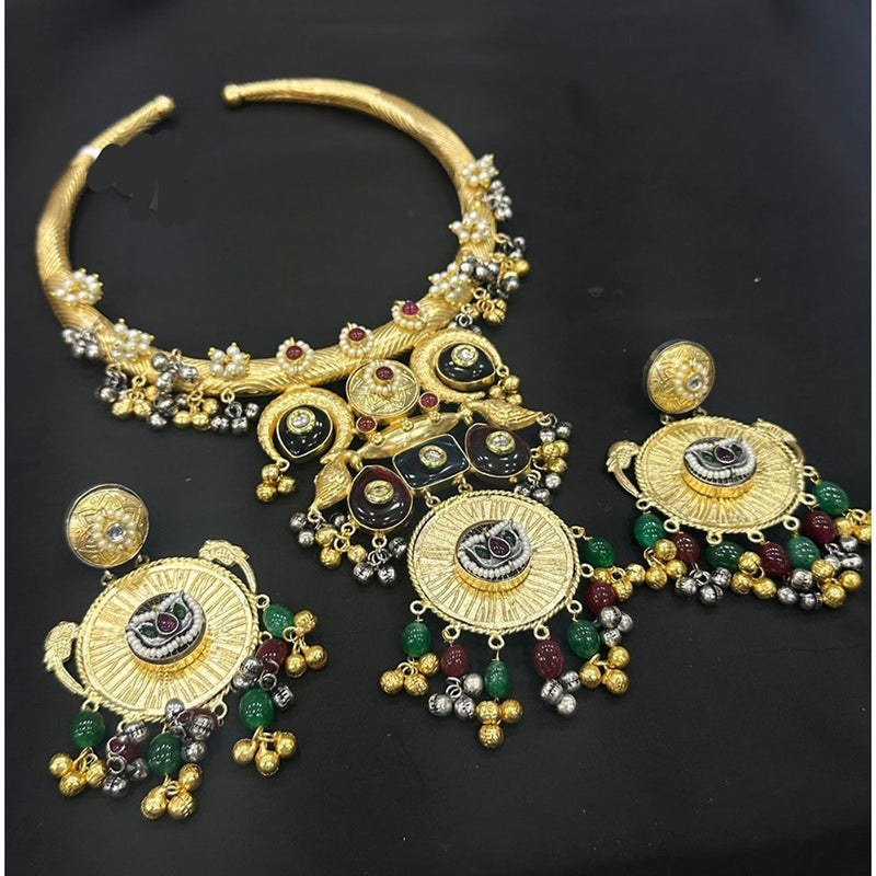 Akruti Collection Gold Plated Pota Stone And Pearls Necklace Set