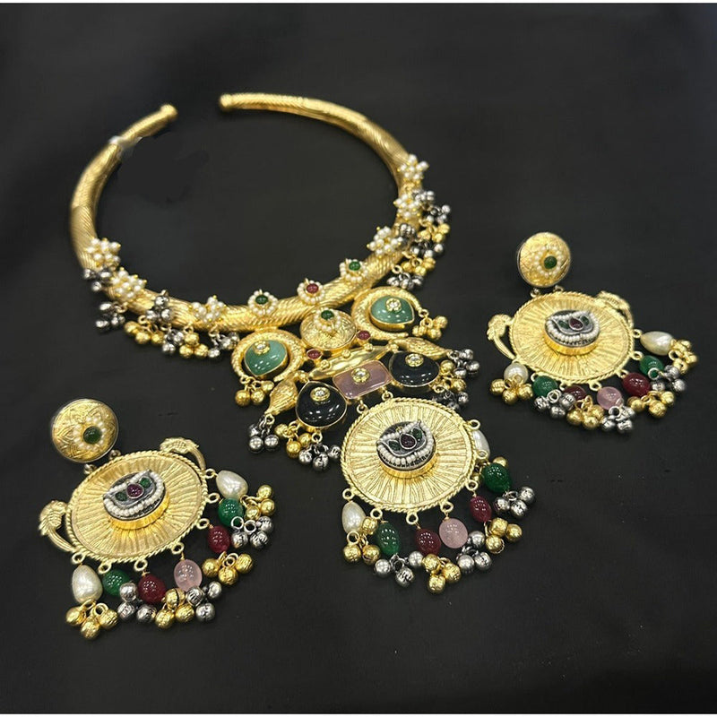 Akruti Collection Gold Plated Pota Stone And Pearls Necklace Set