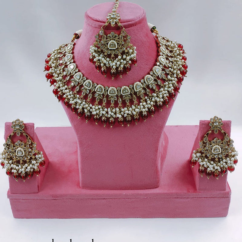 Akruti Collection Gold Plated Kundan Stone And Pearls Necklace Set