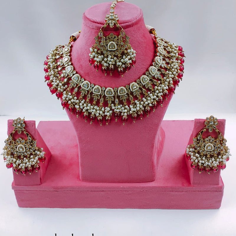 Akruti Collection Gold Plated Kundan Stone And Pearls Necklace Set