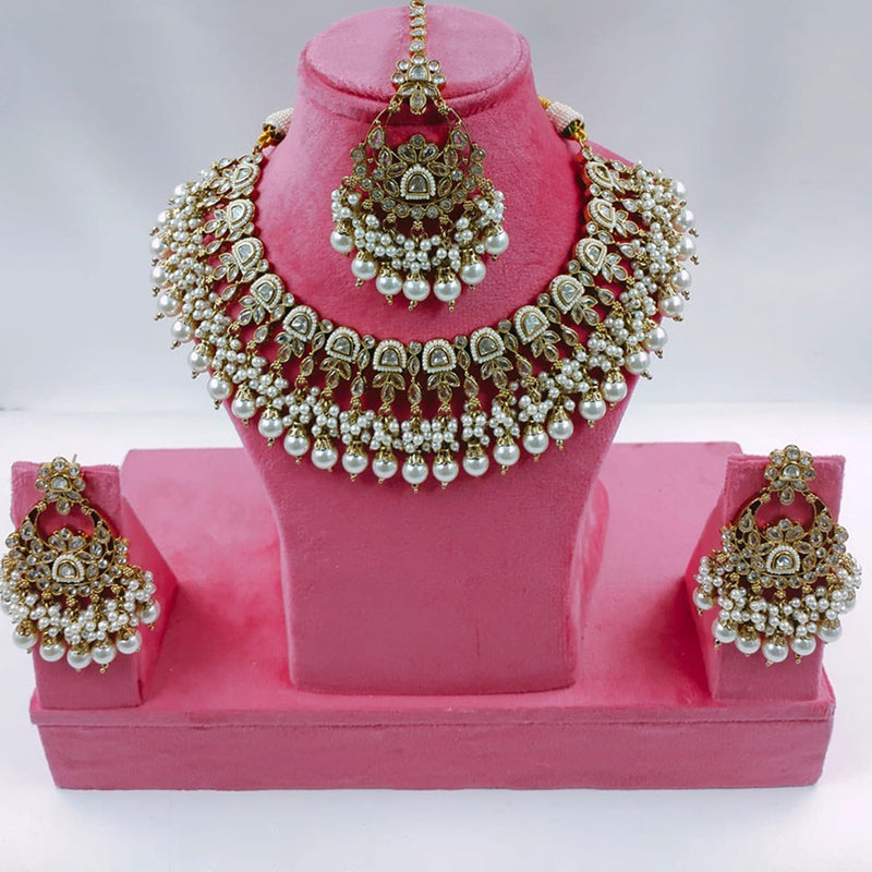 Akruti Collection Gold Plated Kundan Stone And Pearls Necklace Set