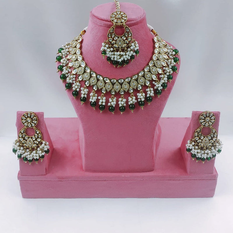 Akruti Collection Gold Plated Kundan Stone And Pearls Necklace Set