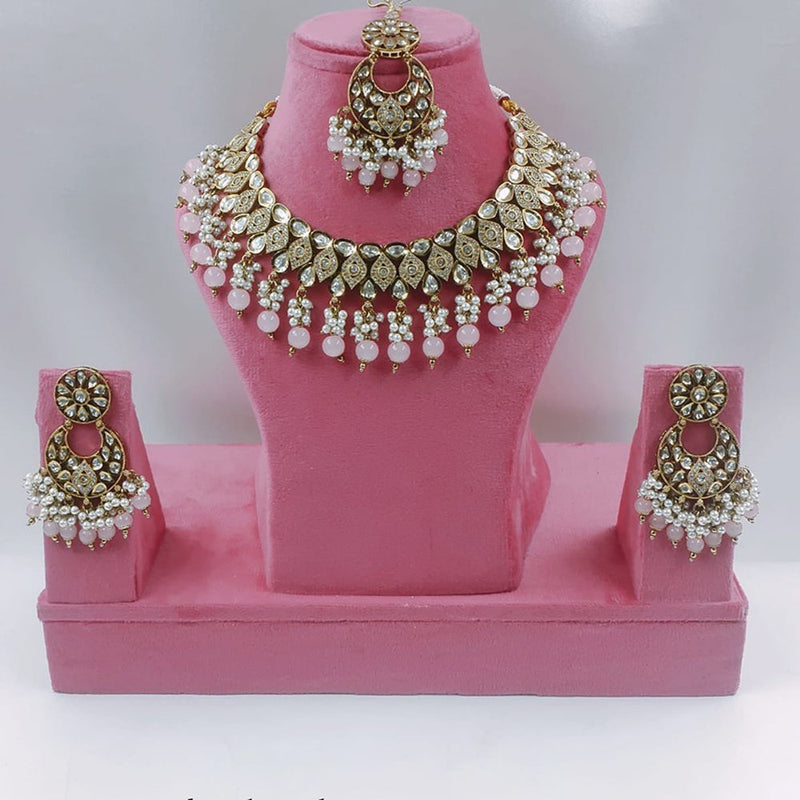 Akruti Collection Gold Plated Kundan Stone And Pearls Necklace Set