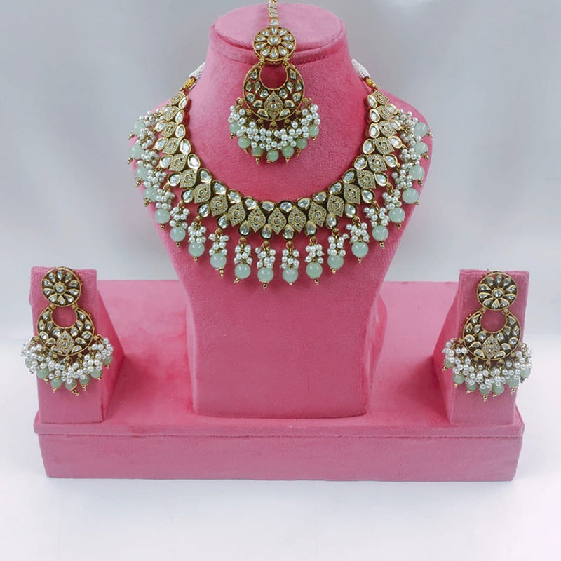 Akruti Collection Gold Plated Kundan Stone And Pearls Necklace Set