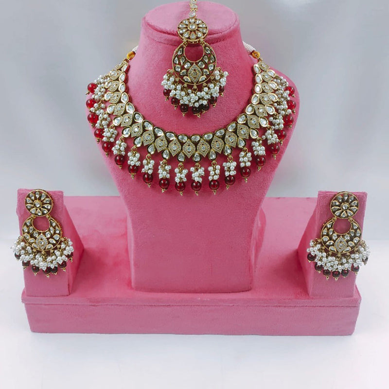 Akruti Collection Gold Plated Kundan Stone And Pearls Necklace Set