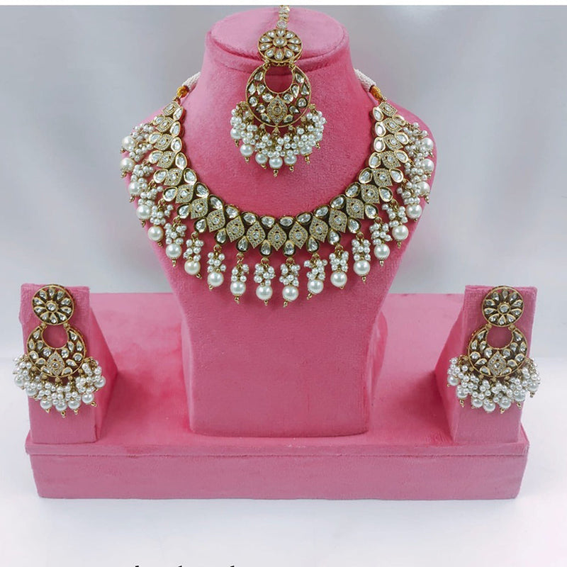 Akruti Collection Gold Plated Kundan Stone And Pearls Necklace Set