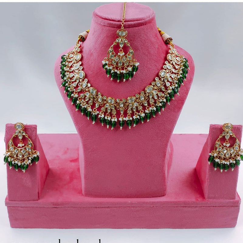 Akruti Collection Gold Plated Kundan Stone And Pearls Necklace Set