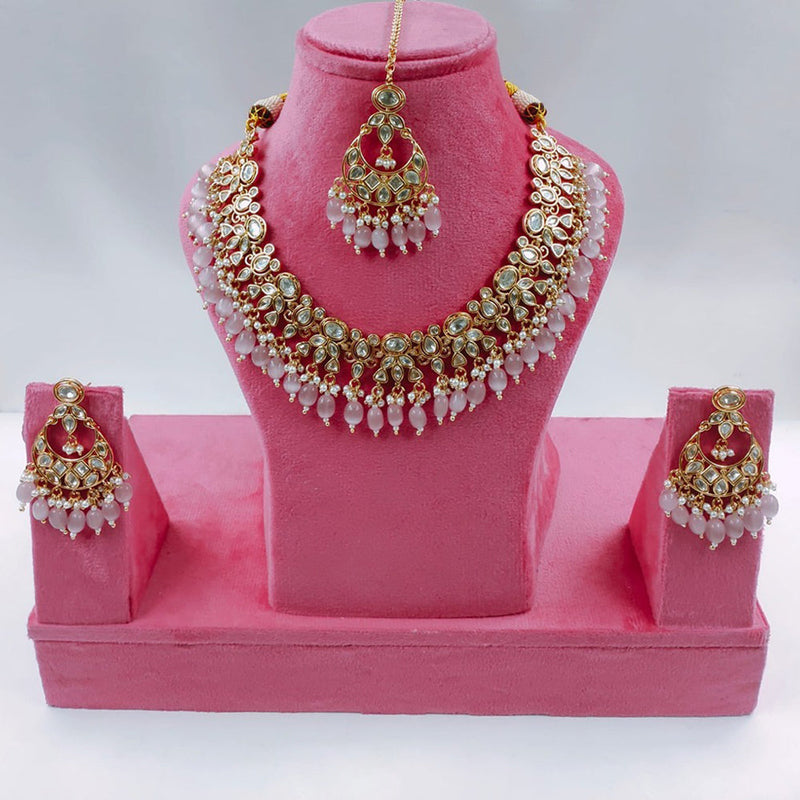 Akruti Collection Gold Plated Kundan Stone And Pearls Necklace Set