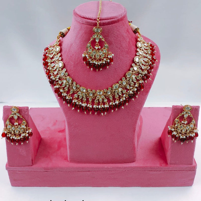 Akruti Collection Gold Plated Kundan Stone And Pearls Necklace Set