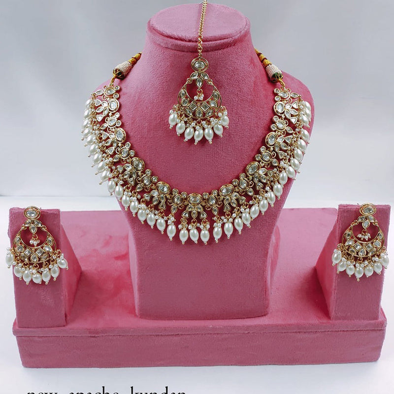 Akruti Collection Gold Plated Kundan Stone And Pearls Necklace Set