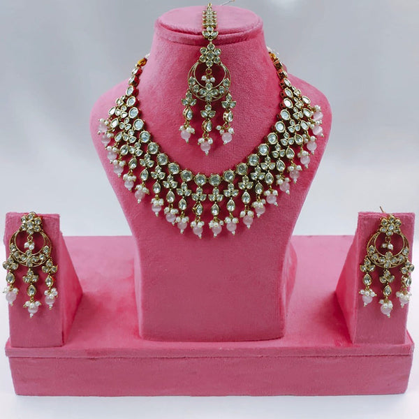 Akruti Collection Gold Plated Kundan Stone And Pearls Necklace Set