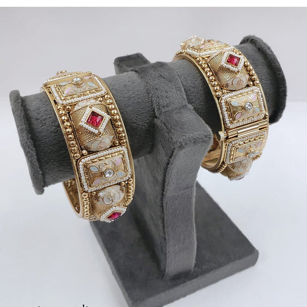 Akruti Collection Gold Plated Pota Stone Openable Bangles Set