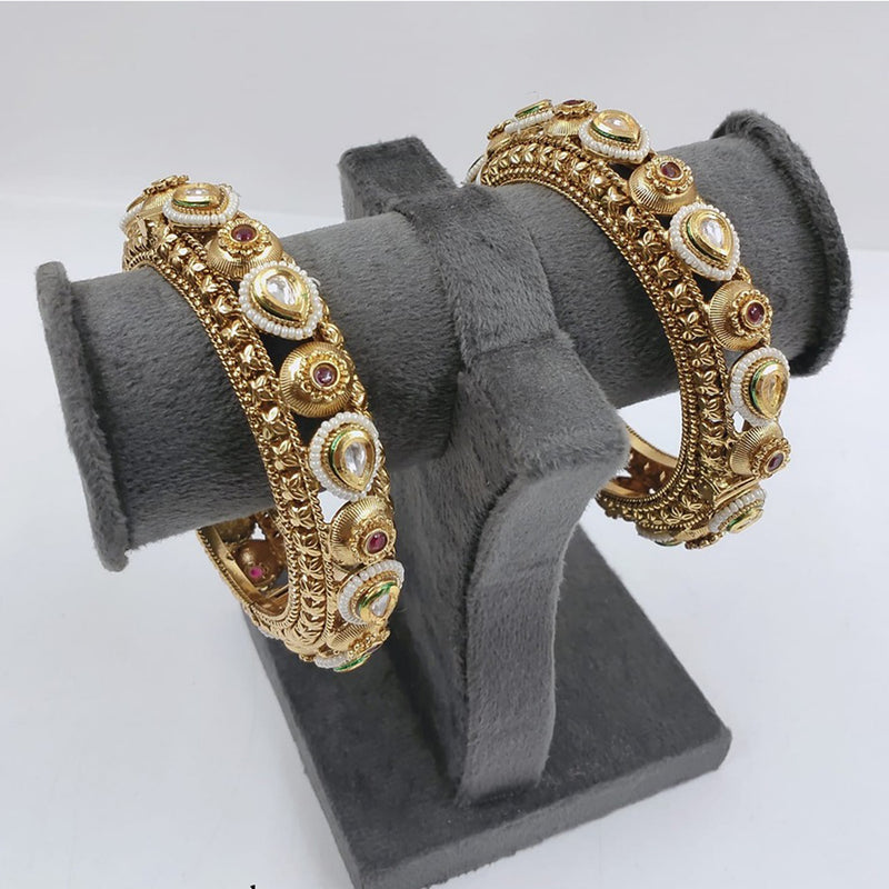 Akruti Collection Gold Plated Pota Stone Openable Bangles Set