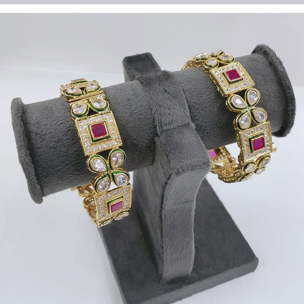 Akruti Collection Gold Plated Pota Stone Openable Bangles Set