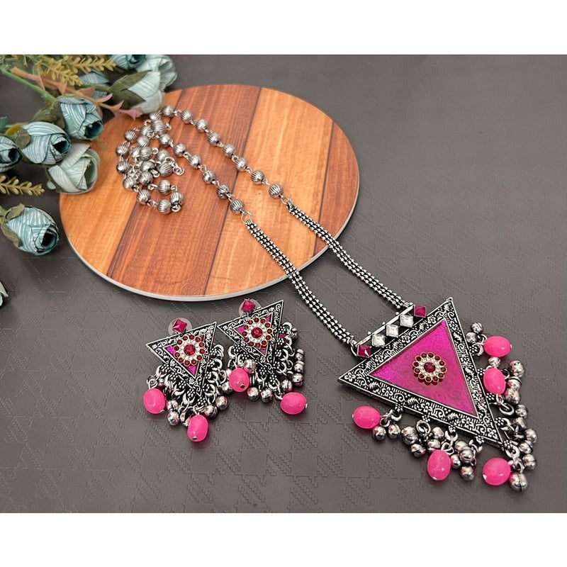 Akruti Collection Oxidised Plated Austrian Stone Long Necklace Set