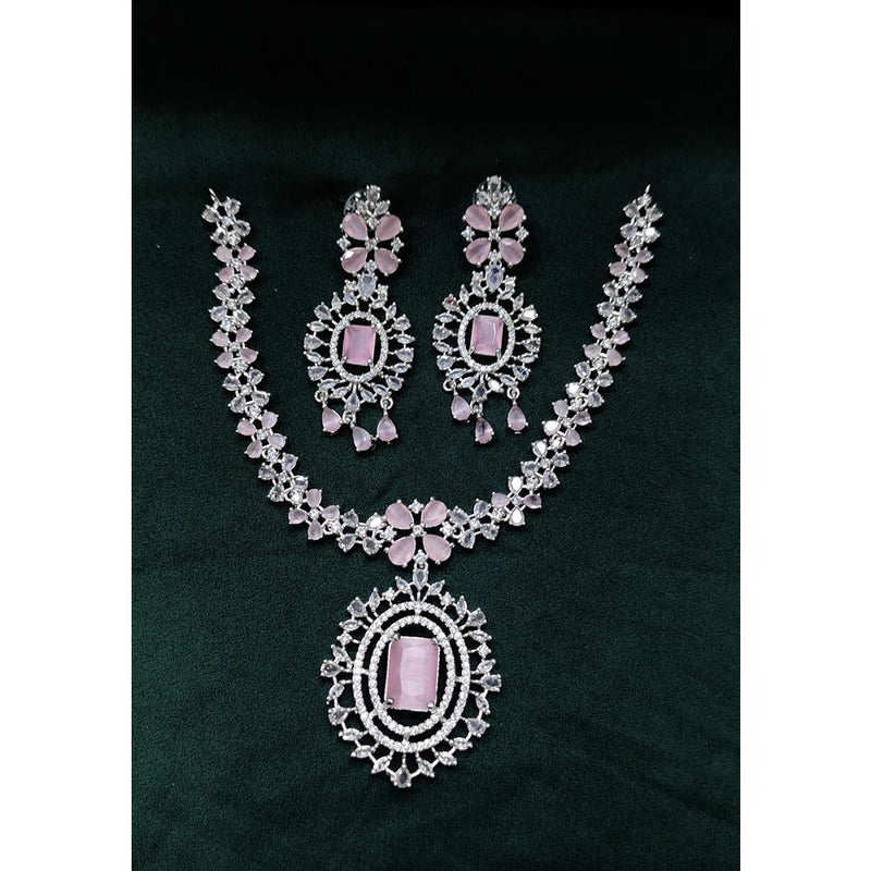 Akruti Collection Silver Plated American Diamond Necklace Set