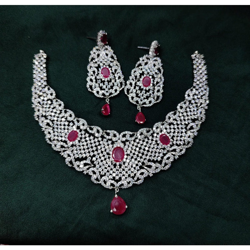 Akruti Collection Silver Plated American Diamond Necklace Set