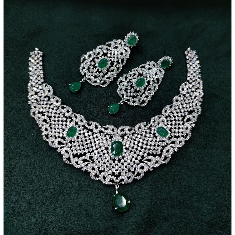 Akruti Collection Silver Plated American Diamond Necklace Set