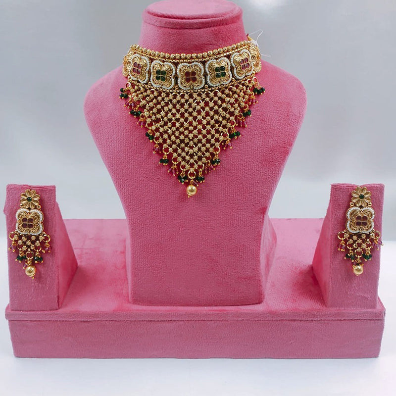 Akruti Collection Gold Plated Pota Stone And Pearls Choker Necklace Set