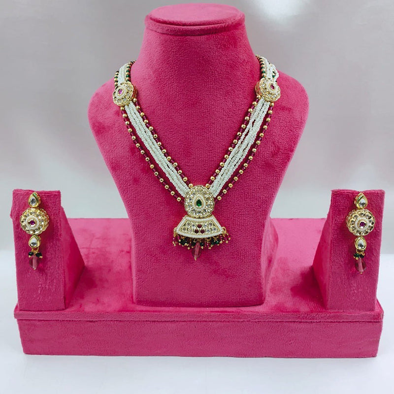 Akruti Collection Gold Plated Kundan Stone And Pearls Necklace Set