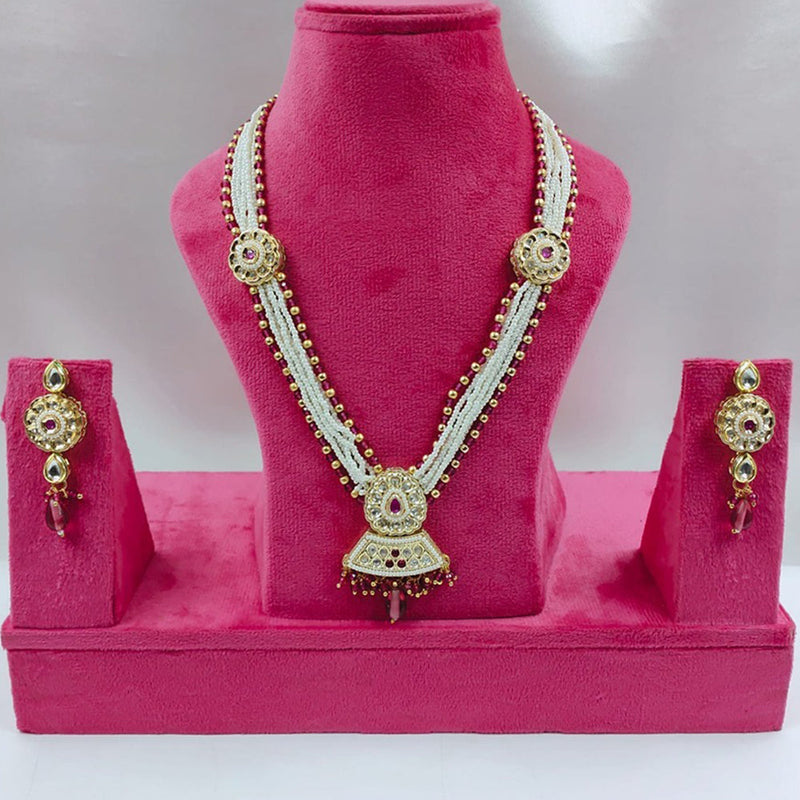 Akruti Collection Gold Plated Kundan Stone And Pearls Necklace Set